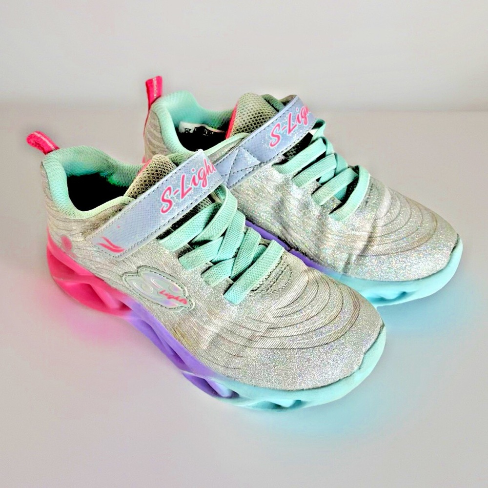 Skechers Pink and Silver Light-Up Sneakers with Velcro